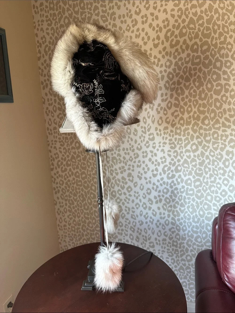 Real Fur Trapper Hat with Ear Flaps and Pom Pom Ties
